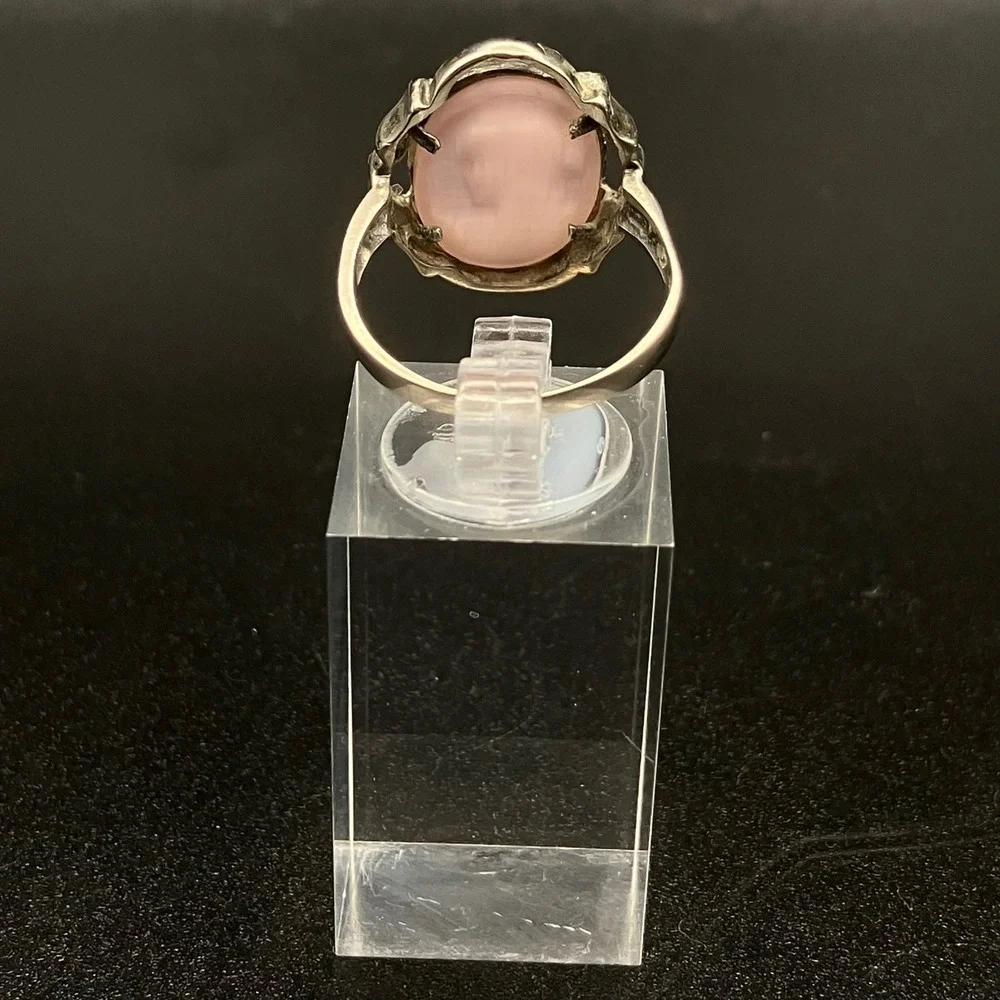 Vintage Sterling Silver Cameo Ring Pink Mother of Pearl Shell Carved Size 9